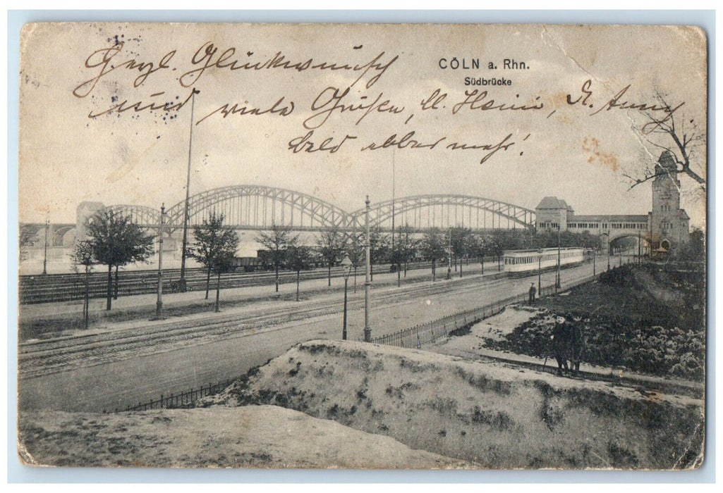 c1910 Road View South Bridge Cologne on the Rhine Germany Posted Postcard