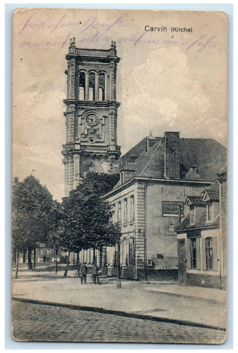 1917 Scene on the Road Carvin Church France Posted Antique Postcard