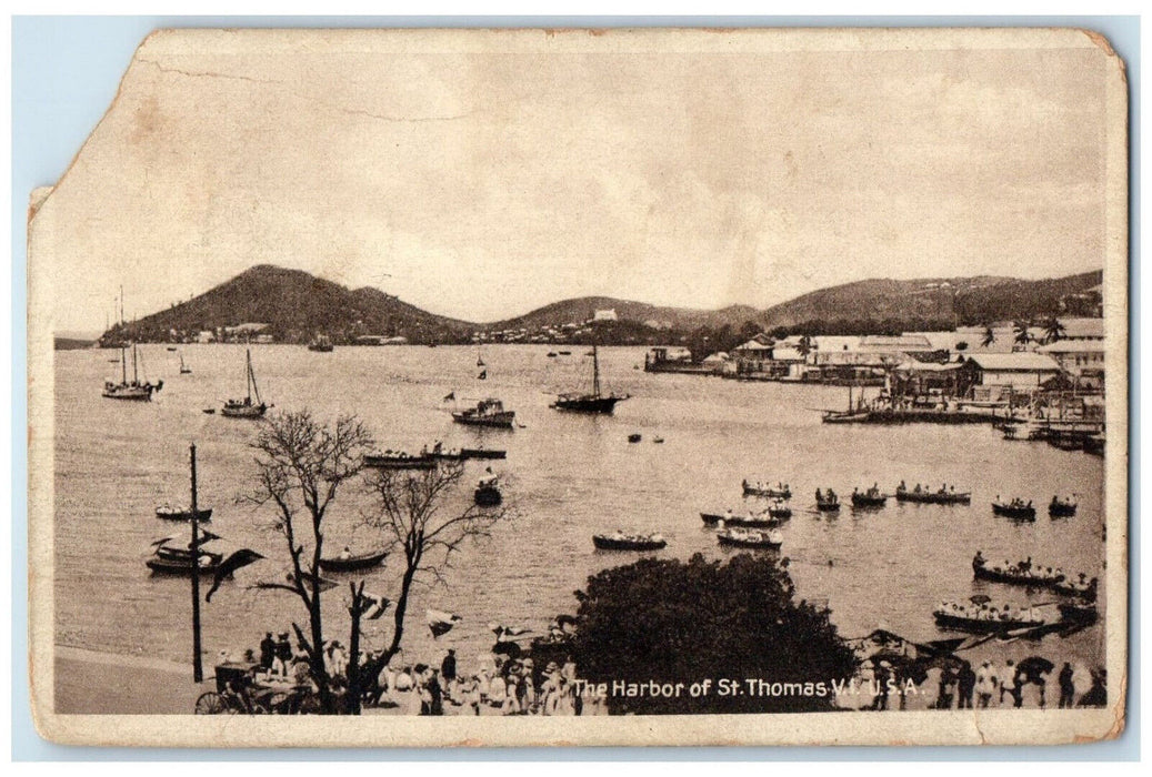 1932 Boat Scene The Harbor of St. Thomas Virgin Island Posted Postcard