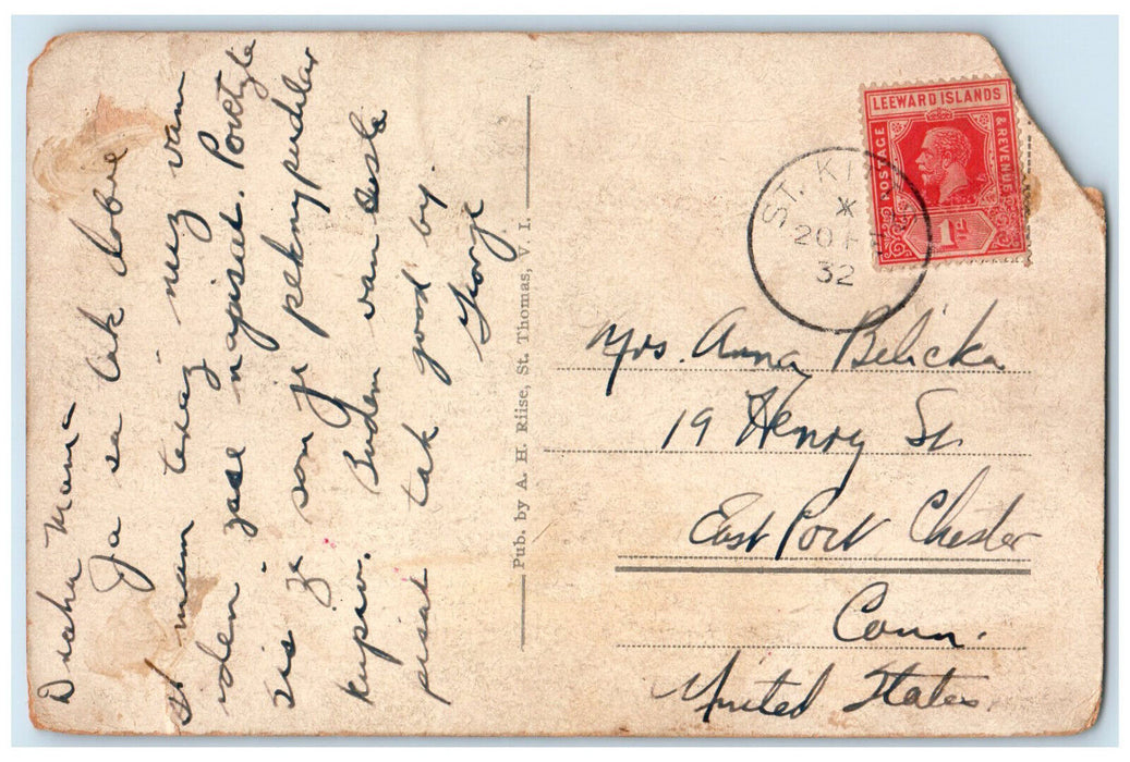 1932 Boat Scene The Harbor of St. Thomas Virgin Island Posted Postcard