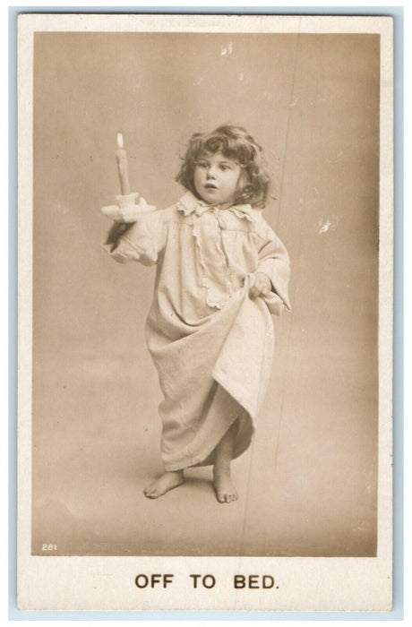 c1910's Little Girl Holding Candle Off To Bed RPPC Photo Antique Postcard
