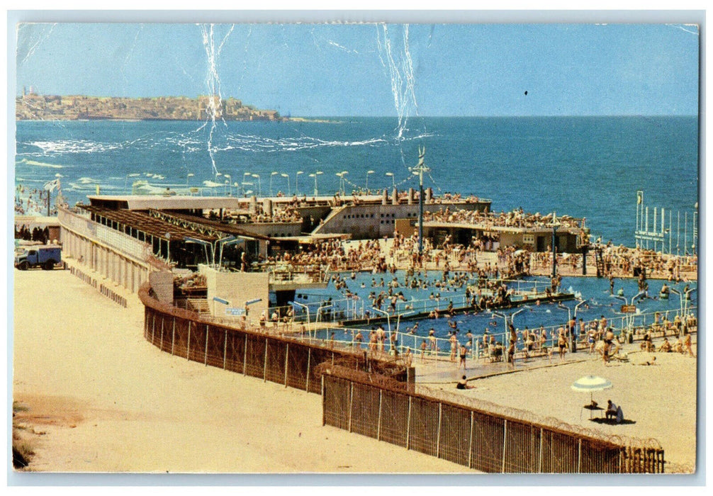 1959 Tel-Aviv Swimming Pool On The Sea Shore Israel Posted Vintage Postcard