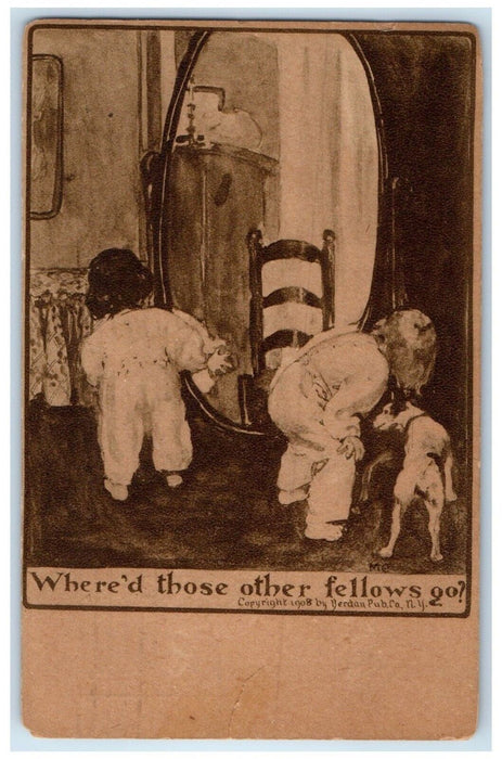 1910 Children Finding Fellows Mirror New York City NY Posted Antique Postcard