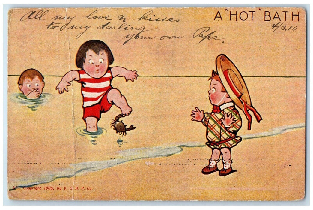1910 Boys At The Beach Crab Bite His Feet La Crosse Wisconsin WI Posted Postcard