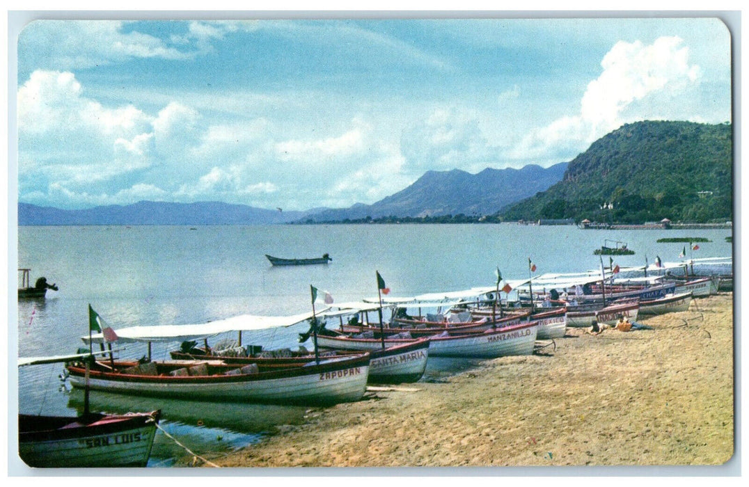 c1950's Boat Line Up Lago De Chapala Lake Near Guadalajara Mexico Postcard