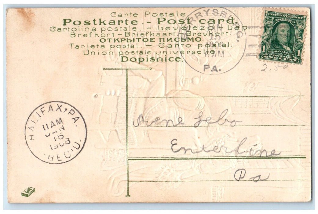 1908 Couple Romance Wedding Proposal Embossed Halifax Pennsylvania PA Postcard