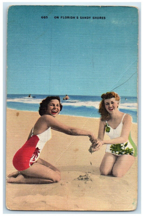 1956 Beach Bathing Beauty On Florida's Sandy Shores Sarasota FL Vintage Postcard