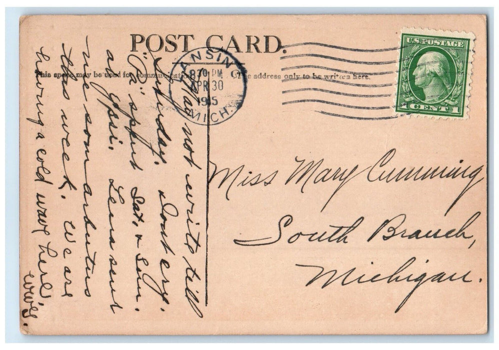 1915 Friends Lake Scene Wasting Time Lansing Michigan MI Posted Antique Postcard