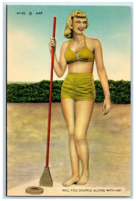 Pretty Woman Will You Shuffle Along With Me Greetings From Seacoast Postcard