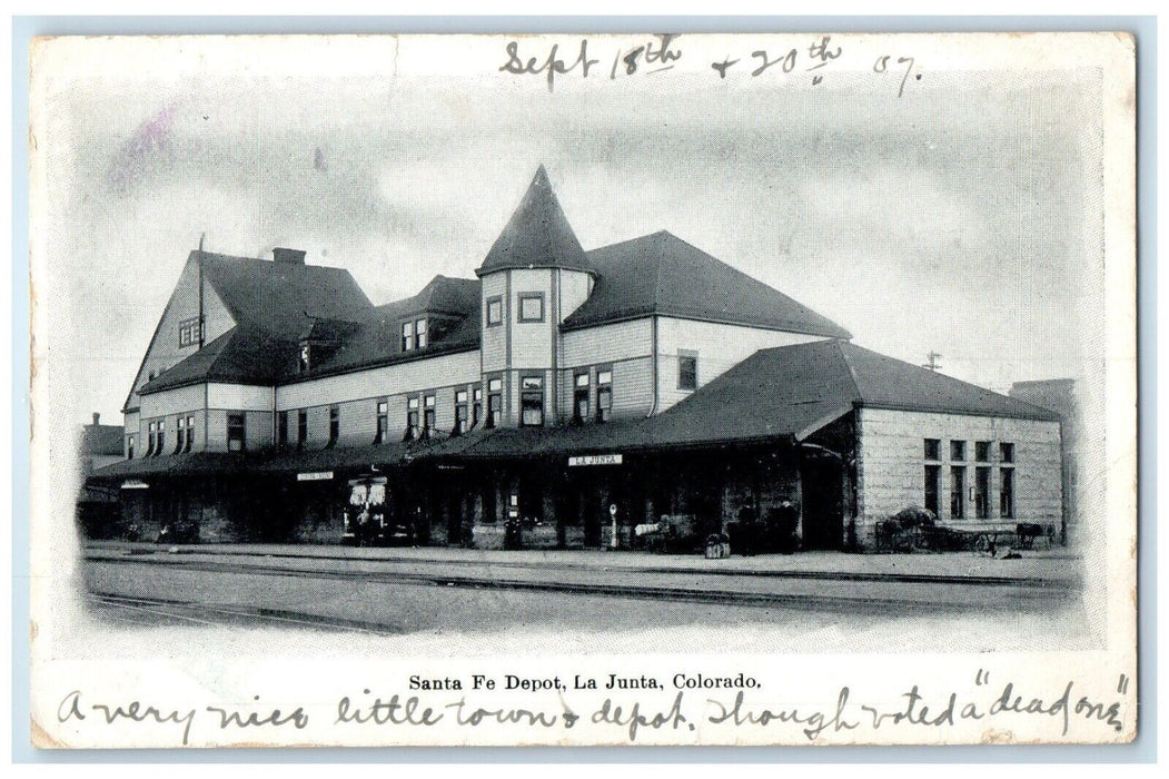 1907 Santa Fe Depot Train Station La Junta Colorado CO Unposted Antique Postcard