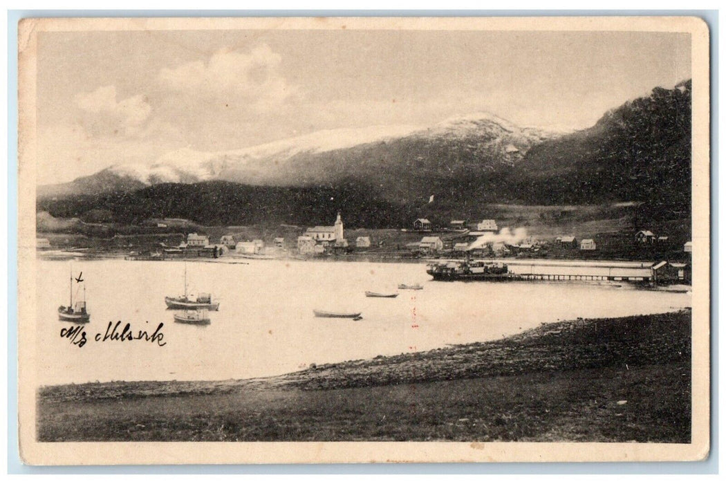 c1935 View of Mountain River Steamboat Talvik Norway Unposted Postcard