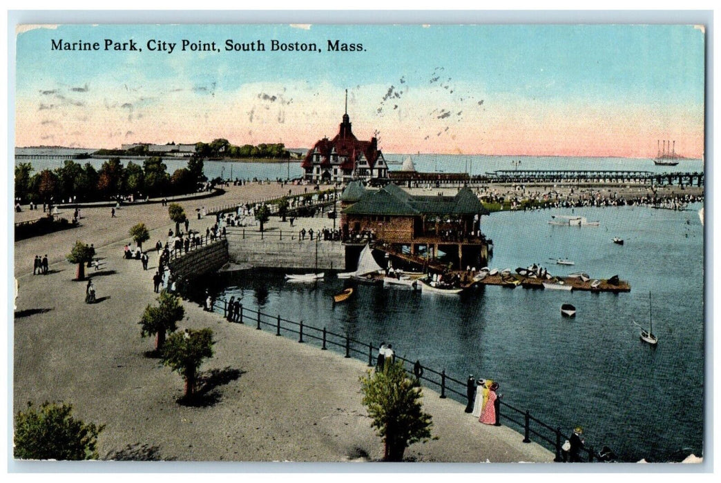 1913 Marine Park City Point Exterior Dock South Boston Massachusetts MA Postcard