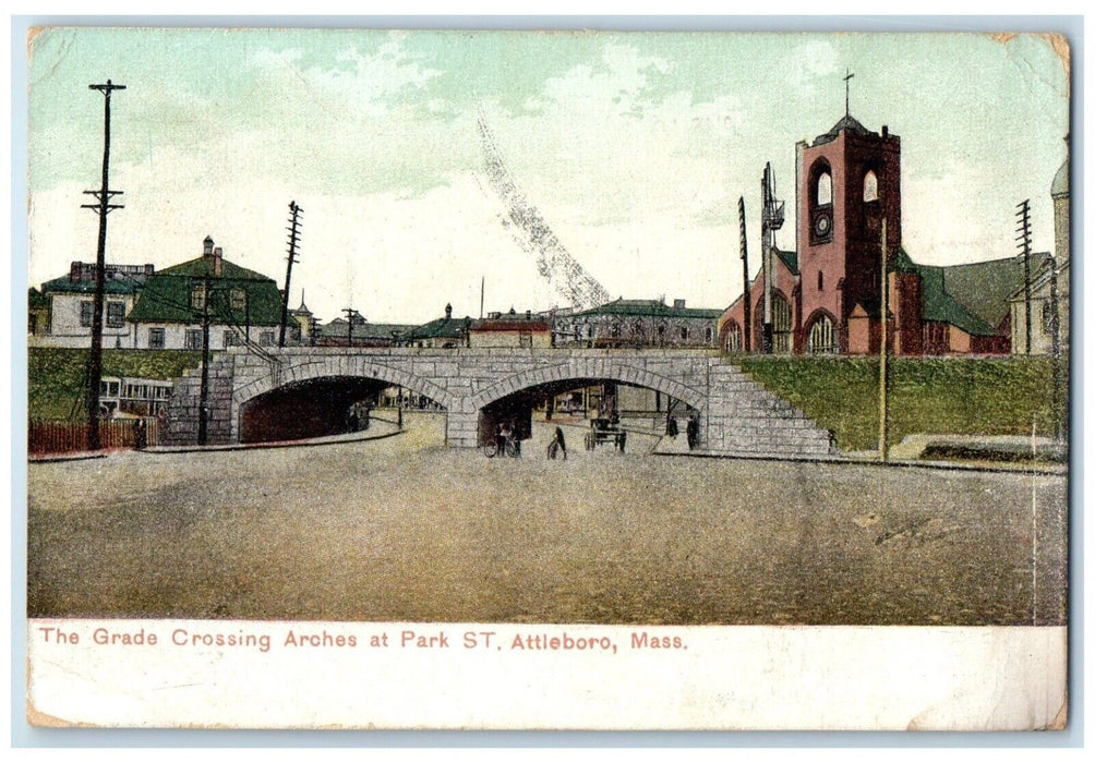 1909 Grade Crossing Arches Park Bridge St. Attleboro Massachusetts MA Postcard