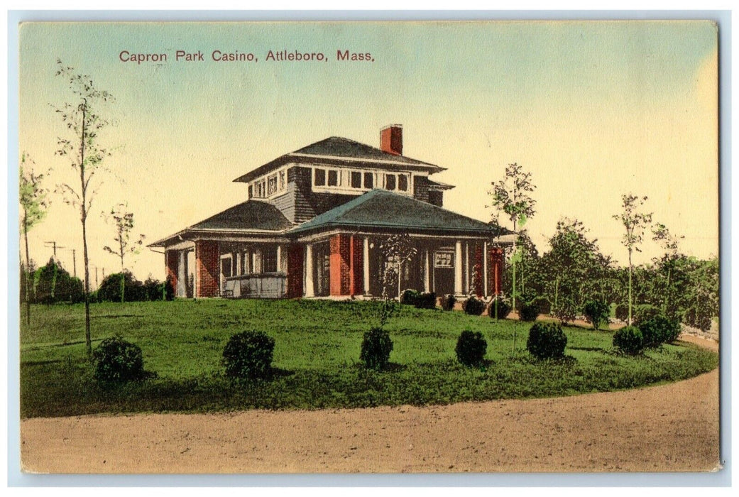 1909 Capron Park Casino Exterior Building Field Attleboro Massachusetts Postcard
