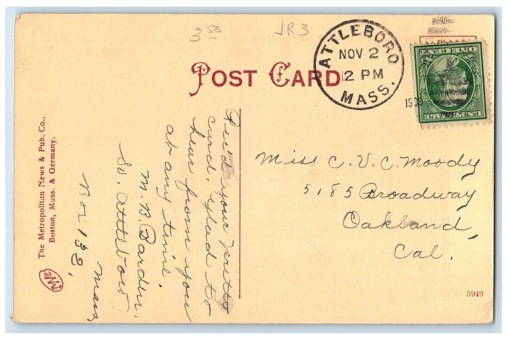 1909 Capron Park Casino Exterior Building Field Attleboro Massachusetts Postcard