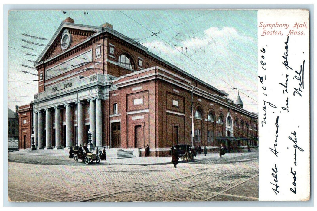 1906 Symphony Hall Exterior Building Road Boston Massachusetts Vintage Postcard
