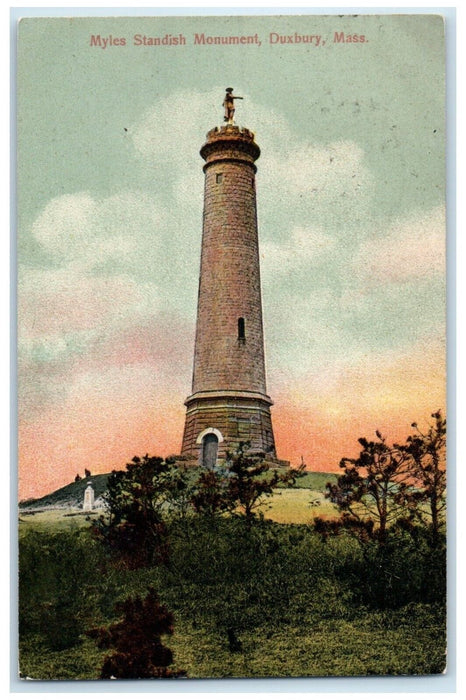 1907 Myles Standish Monument Exterior Tower Field Duxbury Massachusetts Postcard