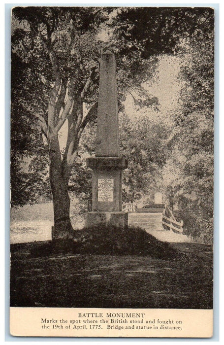 c1940 Battle Monument Marks Spot British Stood Bridge Massachusetts MA Postcard