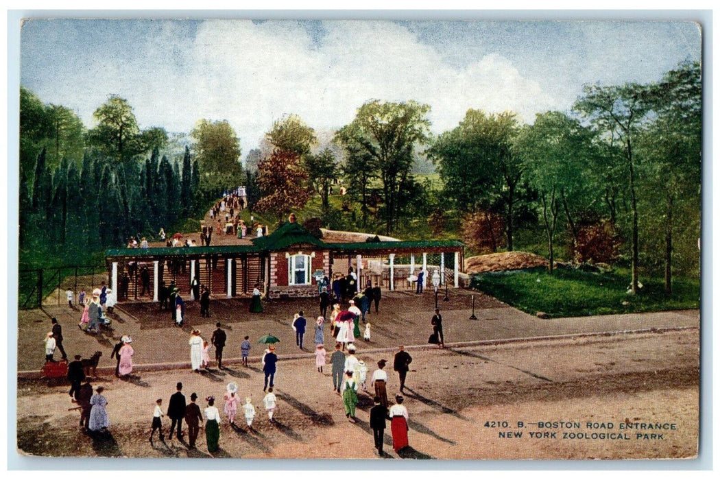 c1910 Boston Road Entrance New York Zoological Park Gate Massachusetts Postcard