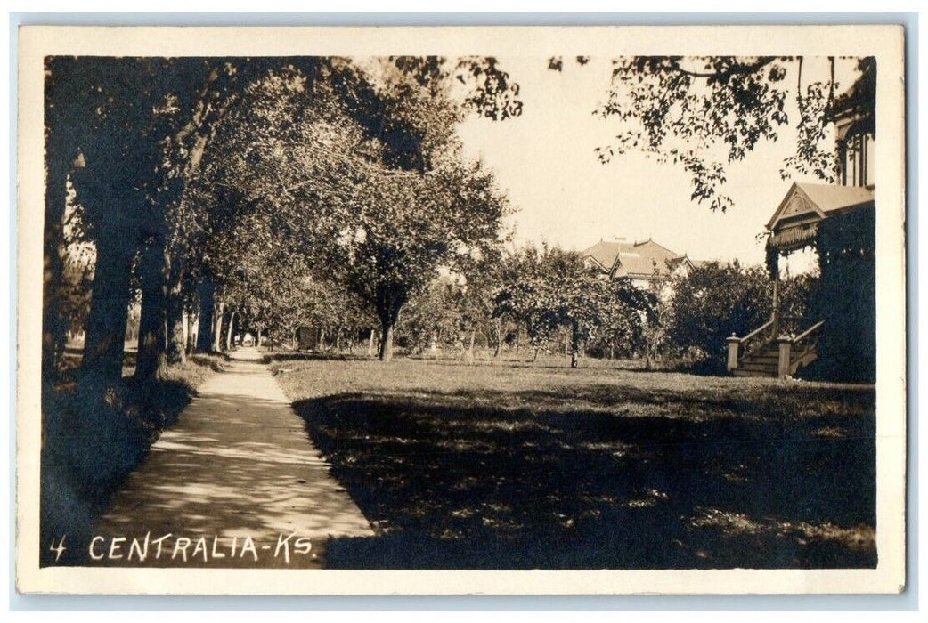 c1910's Home Residence Sidewalk View Centralia Kansas KS RPPC Photo Postcard
