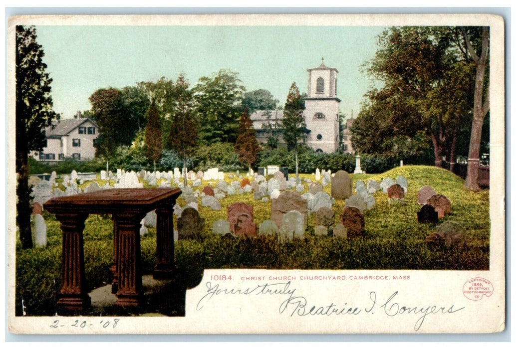 1905 Christ Church Churchyard Graveyard Cambridge Massachusetts Vintage Postcard