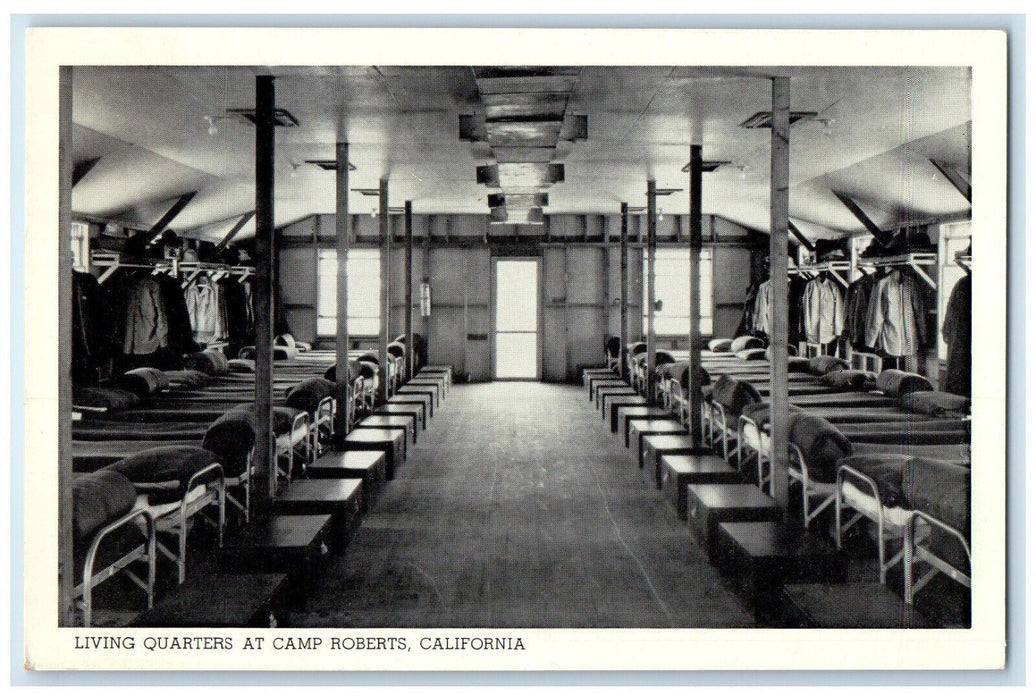 c1940 Living Quarters Interior Beds Camp Roberts California CA Vintage Postcard