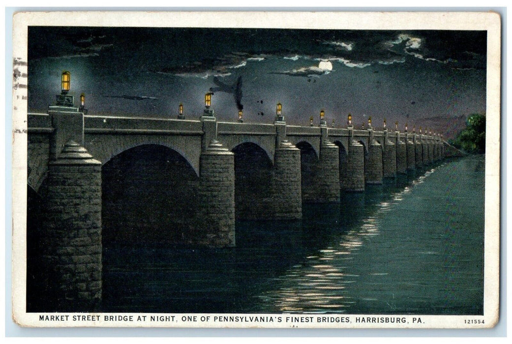 1930 Market Street Bridge Night Pennsylvania Harrisburg Pennsylvania PA Postcard