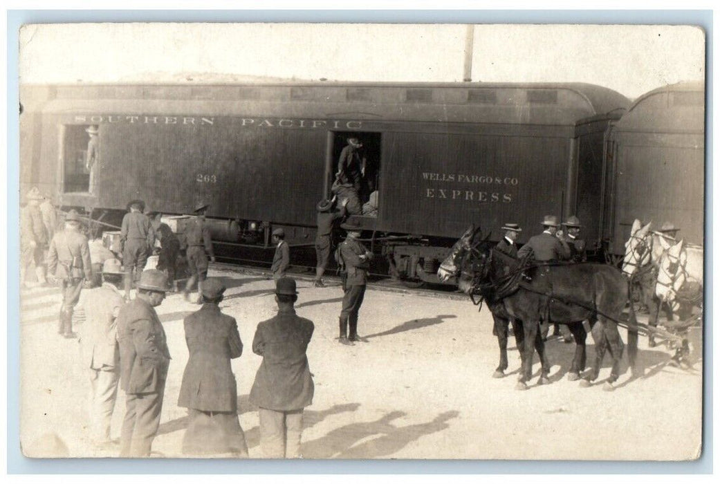 c1910's Southern Pacific Wells Fargo Express Train Horse RPPC Photo Postcard