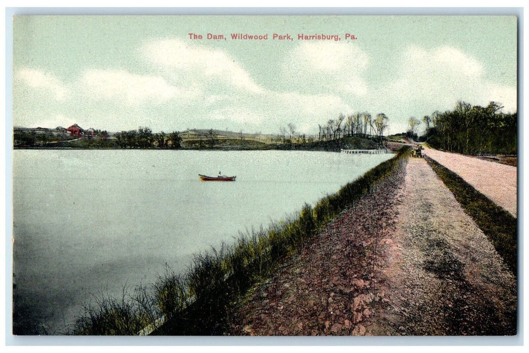 c1910 Dam Wildwood Park Canoe Boat Harrisburg Pennsylvania PA Vintage Postcard