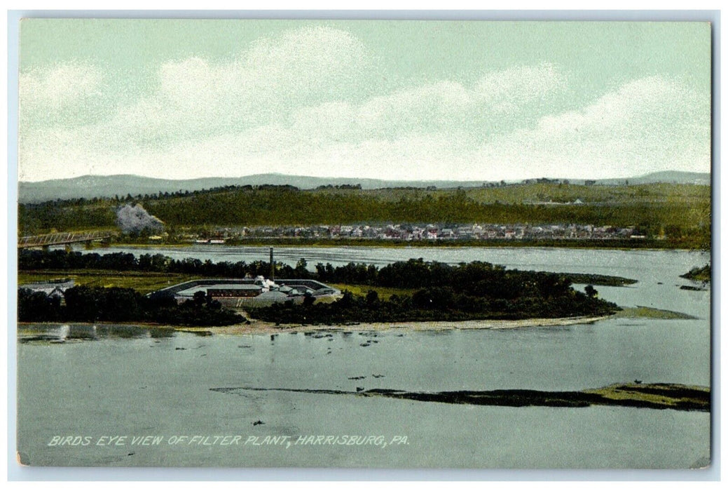 c1910 Birds Eye View Filter Plant River Lake Harrisburg Pennsylvania PA Postcard