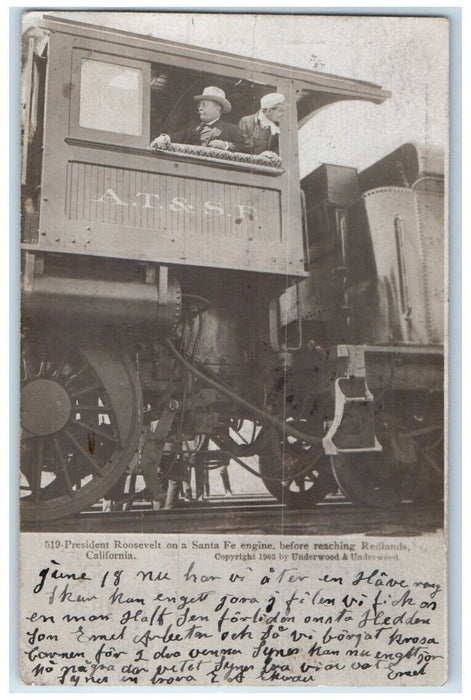 1907 President Teddy Roosevelt AT&ST Train Redlands CA  RPPC Photo Postcard