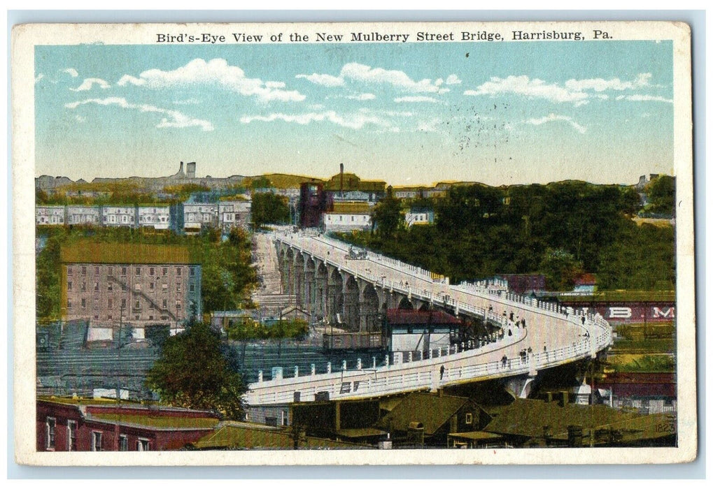 1928 Bird's-Eye View New Mulberry Street Bridge Harrisburg Pennsylvania Postcard