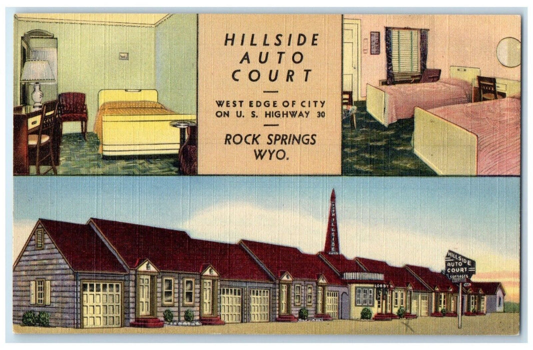 1951 Hillside Auto Court Rock Springs Wyoming WY Multiview Vintage Postcard