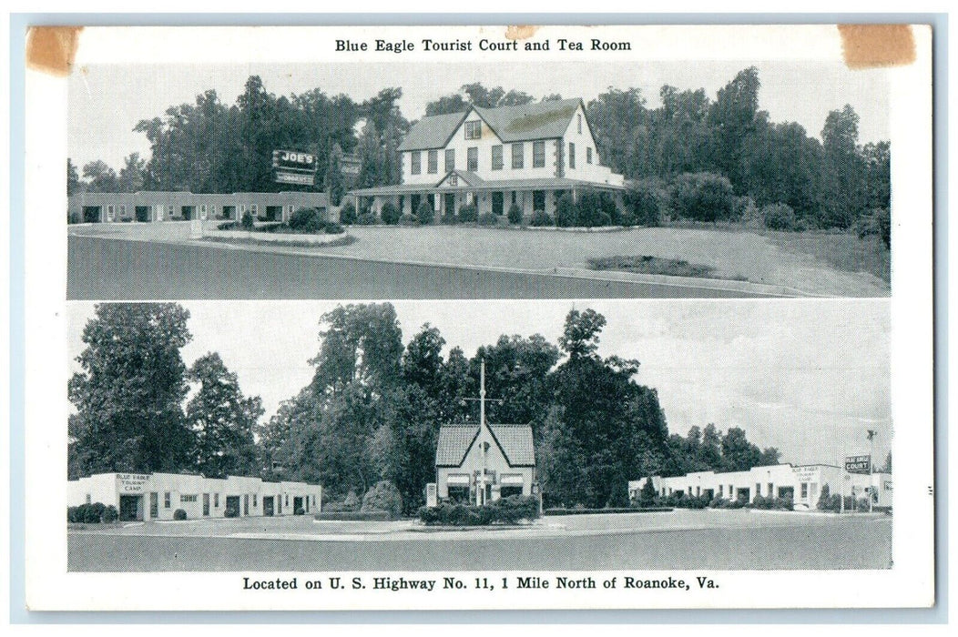 c1930's Blue Eagle Tourist Court And Tea Room Roanoke Virginia VA Postcard