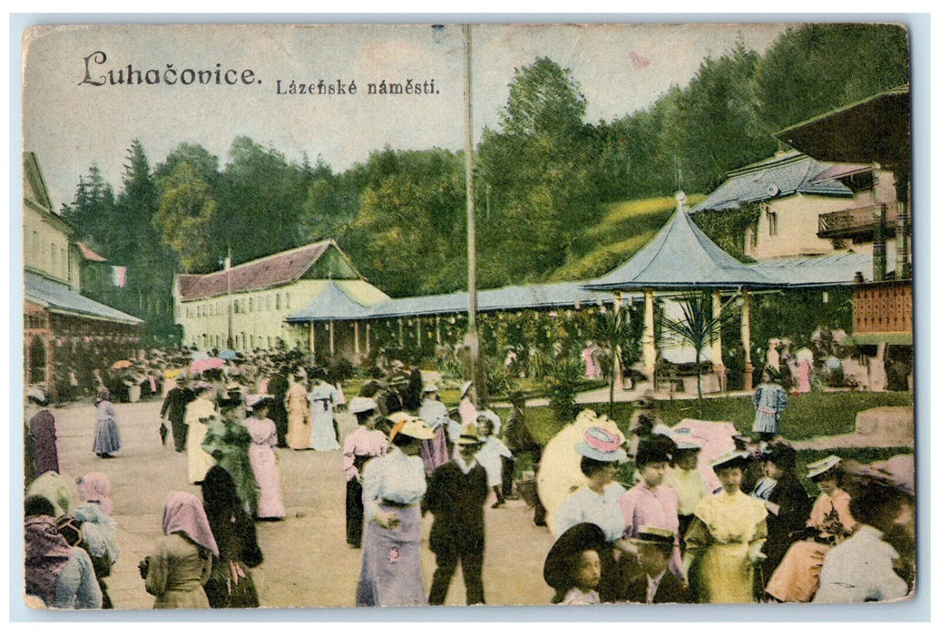 c1910 Luhacovice Lazenske Namesti Czech Republic Mass Gathering Postcard