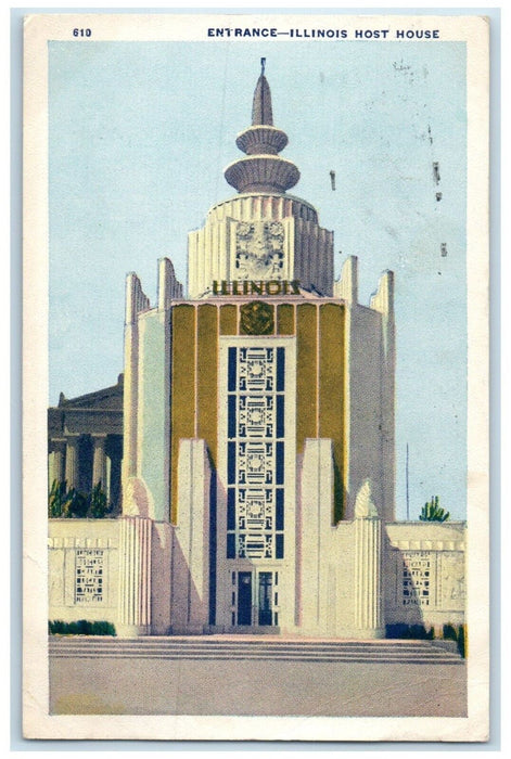 1933 View Of Entrance Illinois Host House Chicago World's Fair Vintage Postcard