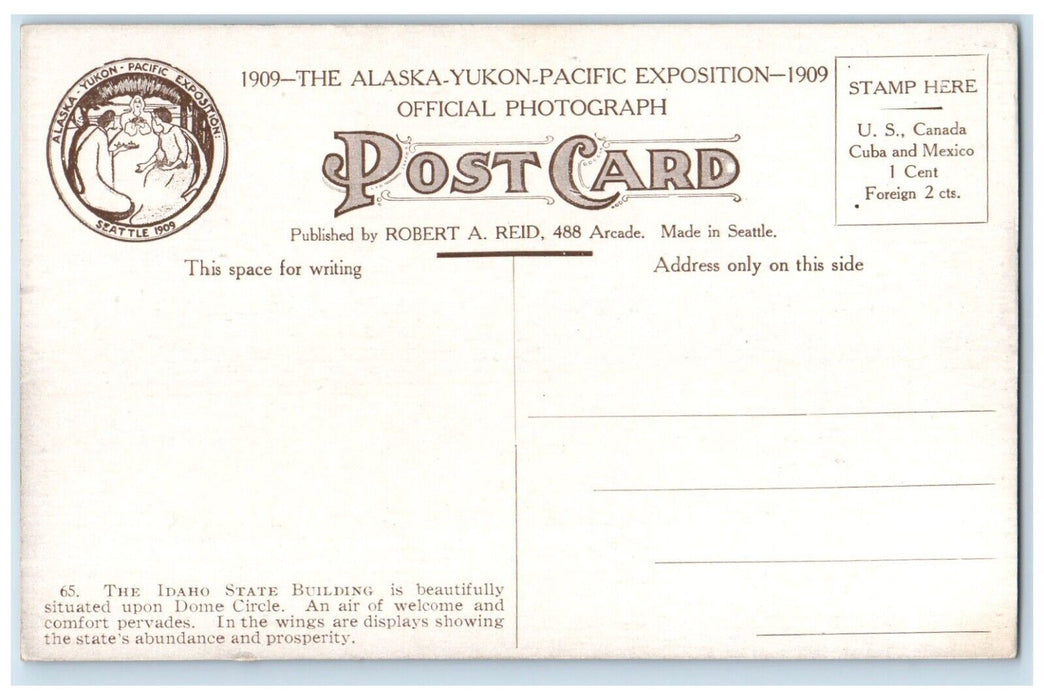 Idaho State Building The Alaska Yukon Pacific Exposition Seattle 1909 Postcard