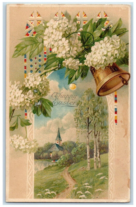 c1910's Easter Flowers Ringing Bells House Church Hold To Light HTL Postcard