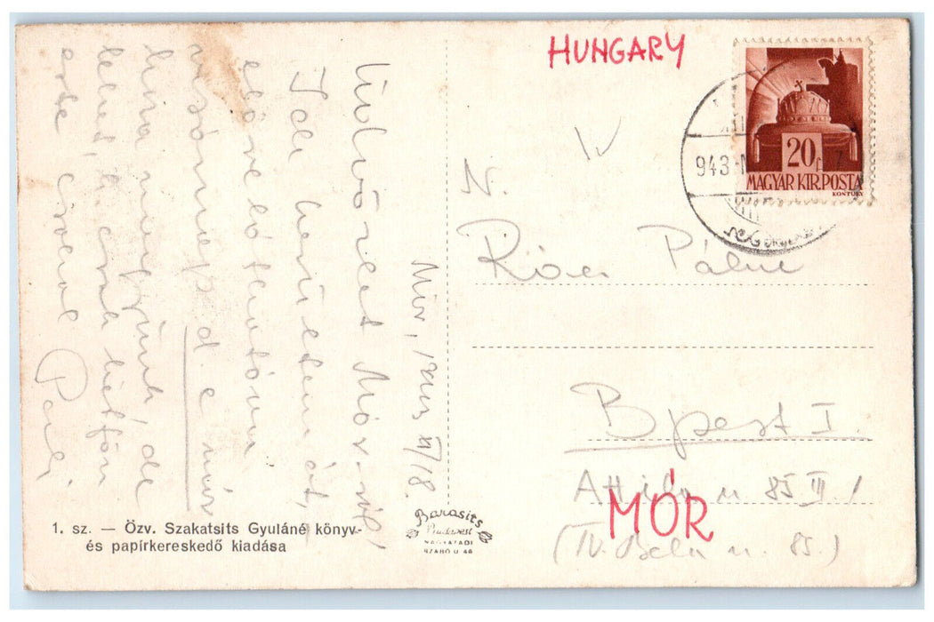 1943 Court Szecsen Castle Market Square School Hungary Vintage Postcard
