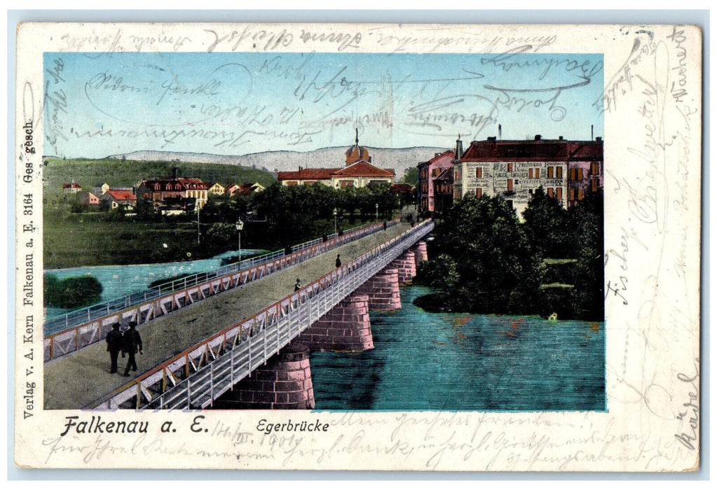 1901 Scene at Falkenau Eger Bridge Hungary Antique Posted Postcard