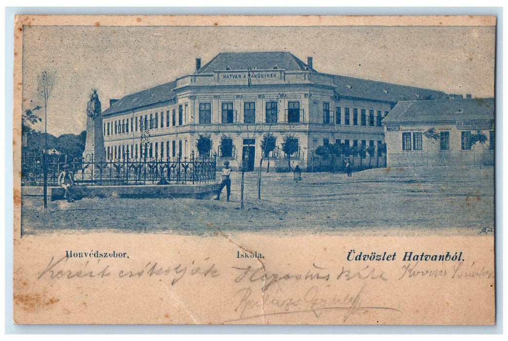 1903 Honvedszobor School Greetings from Hatvanbol Hungary Posted Postcard