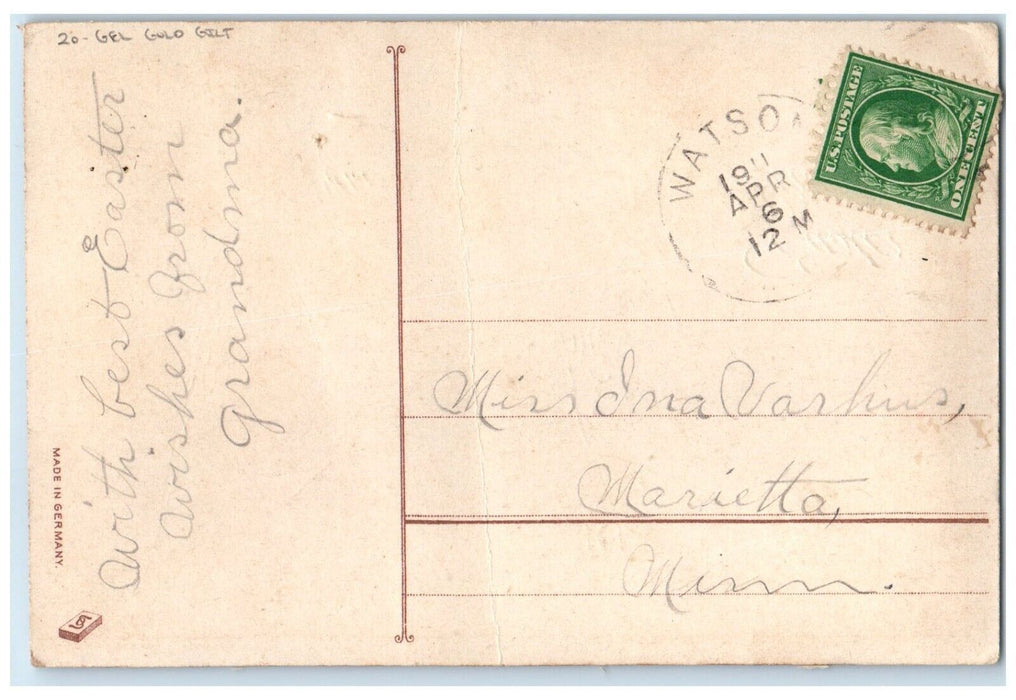 1911 Easter Greetings Boy And Baby Chicks Gel Gold Gilt Marietta MN Postcard