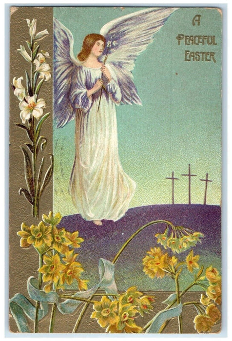1909 Easter Angel Lily Flowers Embossed Quincy Illinois IL Antique Postcard