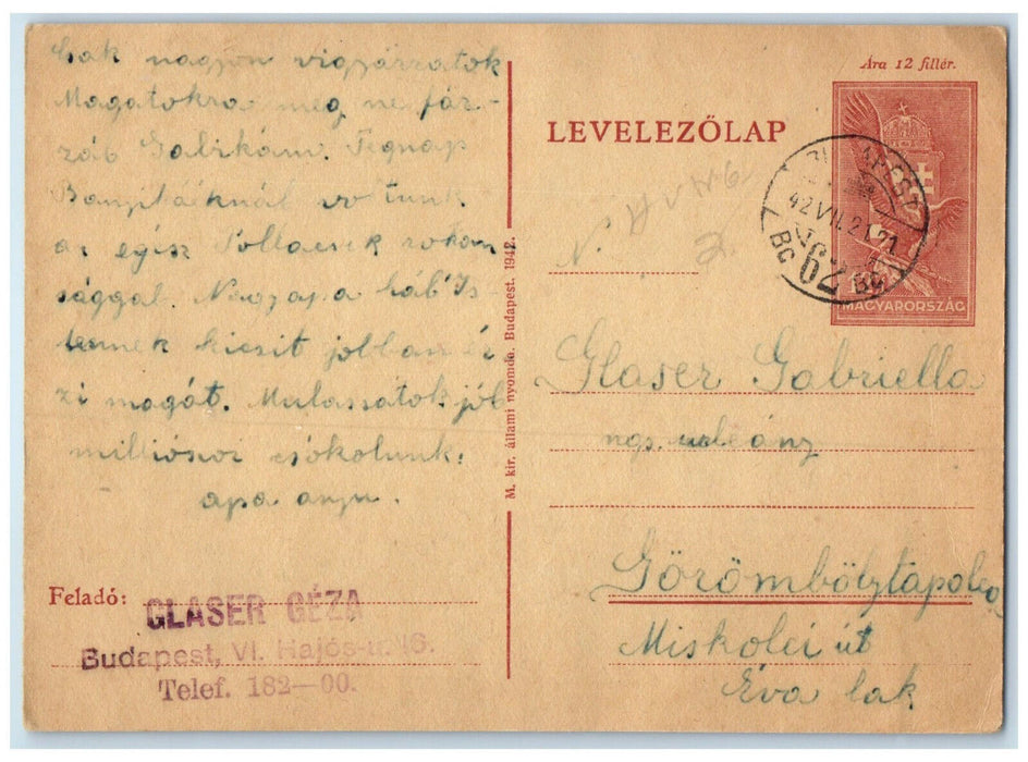 1921 Letter From Glaser Geza Budapest Hungary Antique Posted Postcard