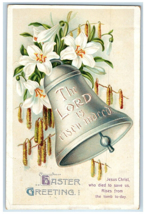 1912 Easter Greetings Ringing Bell Lily Flowers Cattail Clapsaddle Postcard