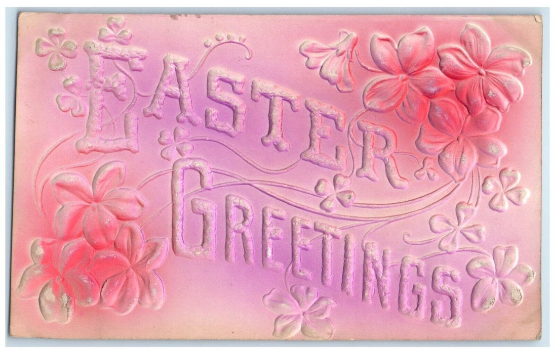 Easter Greetings Large Letters Flowers Airbrushed Embossed Chapman KS Postcard