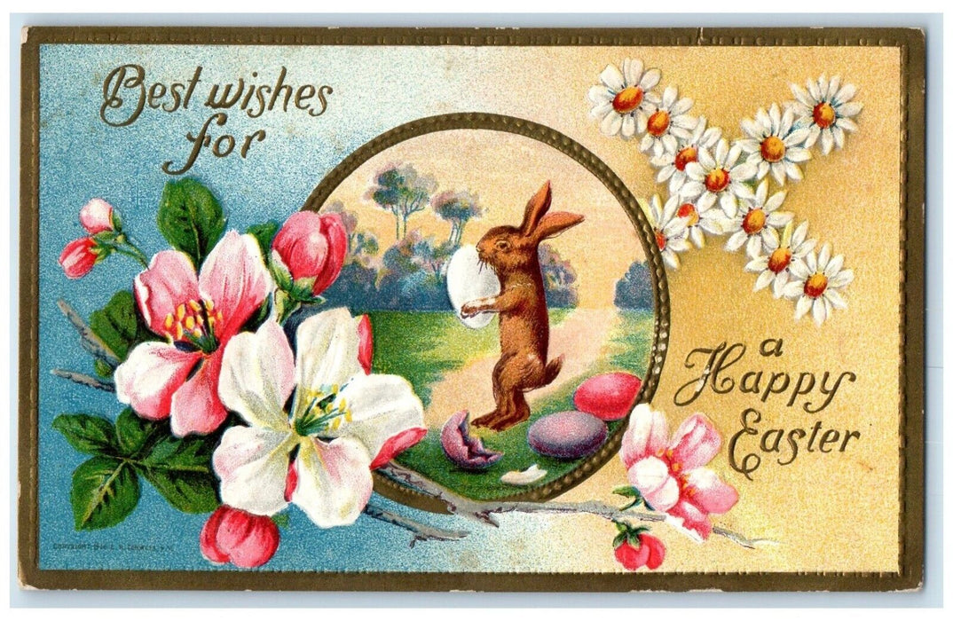 1911 Easter Egg Rabbit Dais Flowers Embossed Wever Iowa IA Antique Postcard