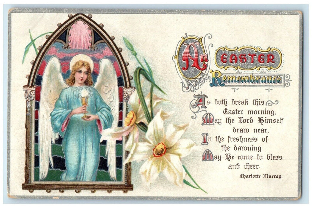 c1910's Easter Remembrance Holy Angel Flowers Embossed Posted Antique Postcard