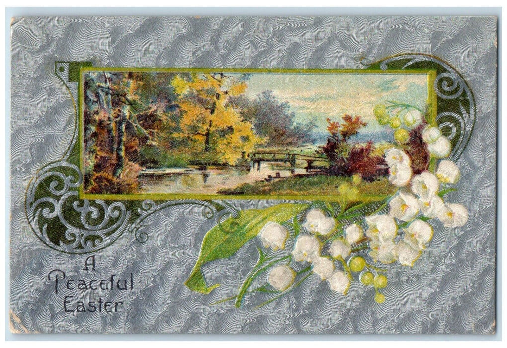 c1910's Easter Flowers Bridge River Scene Morrison Illinois IL Antique Postcard
