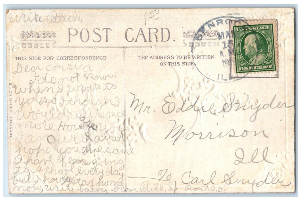 1910 Easter Greetings Flowers House Embossed Morrison Illinois IL Postcard
